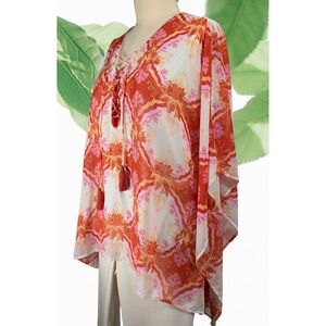 JM Collection 3X Women's Plus Size CHIFFON Lace Up Tassel V Neck Tunic Top